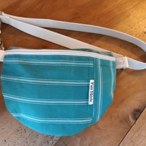 Sac banane vert rayé biege upcyclé