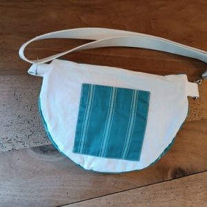 Sac banane vert rayé biege upcyclé