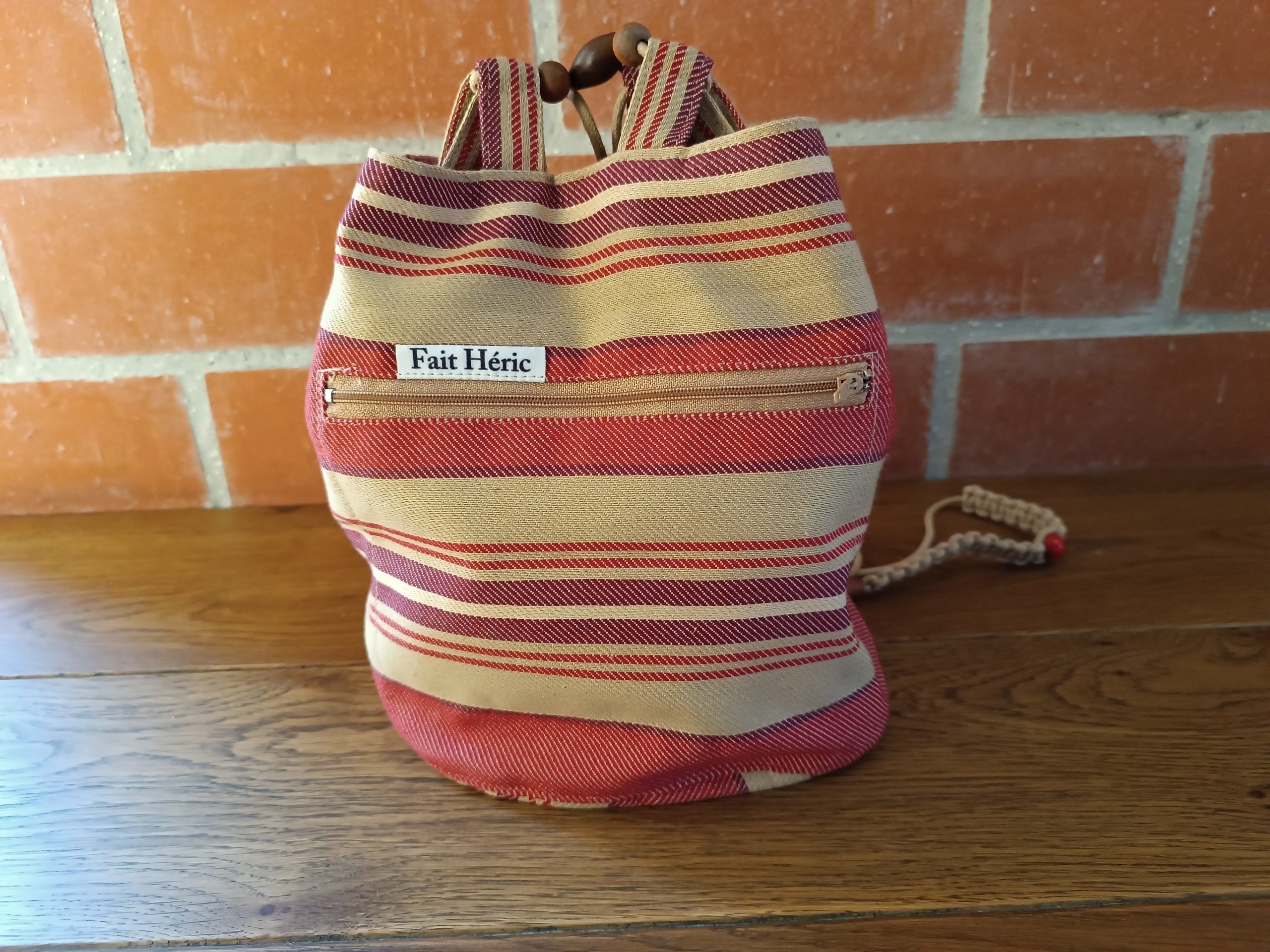 Sac seau en tissu rayé upcyclé