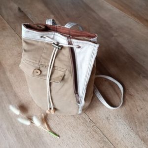 Sac seau toile marron beige