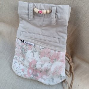 Sac seau beige et fleuri rose pâle artisanal
