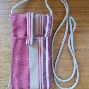 Pochette téléphone rayée upcyclée